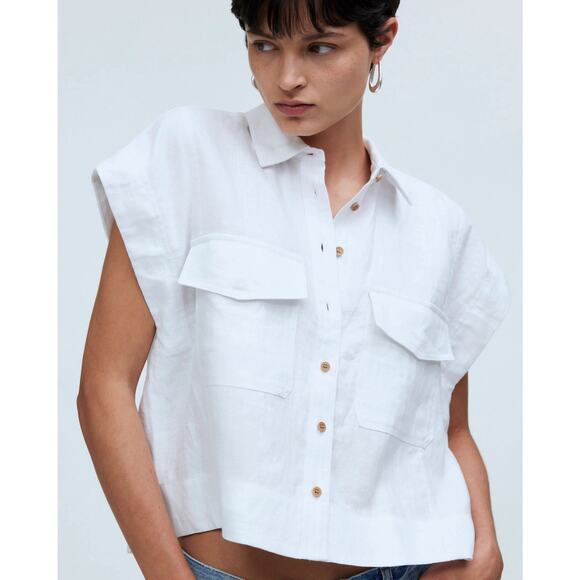 MADEWELL Linen Shirt Women Flap-Pocket Button Up NO994 - Picture 1 of 12